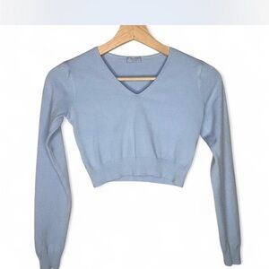 John Galt  Blue Long Sleeve Crop Top